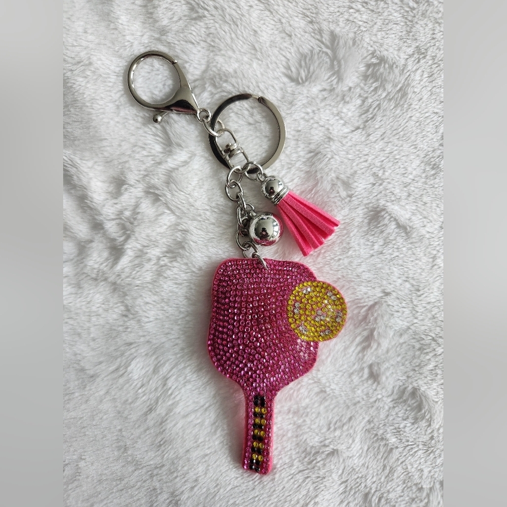 Pink and Gold Pickleball Keychain Accessory